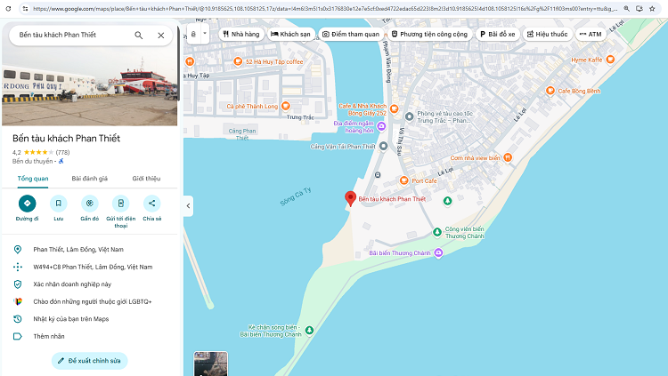 Địa chỉ bến tàu đi Phú Quý (cảng Phan Thiết Google Maps)